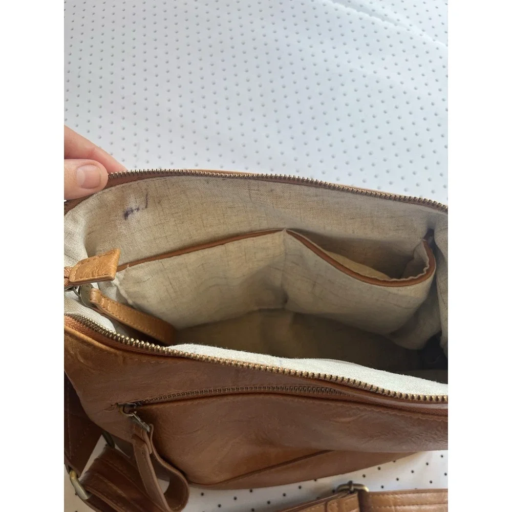 Joy Susan Cognac Vegan Leather Crossbody Slouch Hobo Bag Adjustable Strap Brown